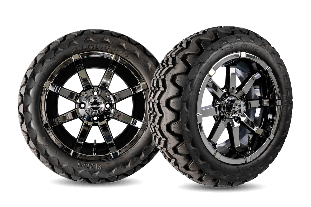 14" Black Chrome Aerion Wheel with 23x10-14 Kraken Tire Combo